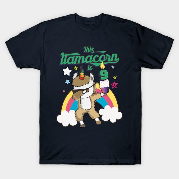 Dabbing Llamacorn Alpaca Llama Unicorn 9TH Birthday T-Shirt by porcodiseno